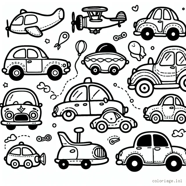 Un assortiment fantastique de voitures de différentes marques à colorier
