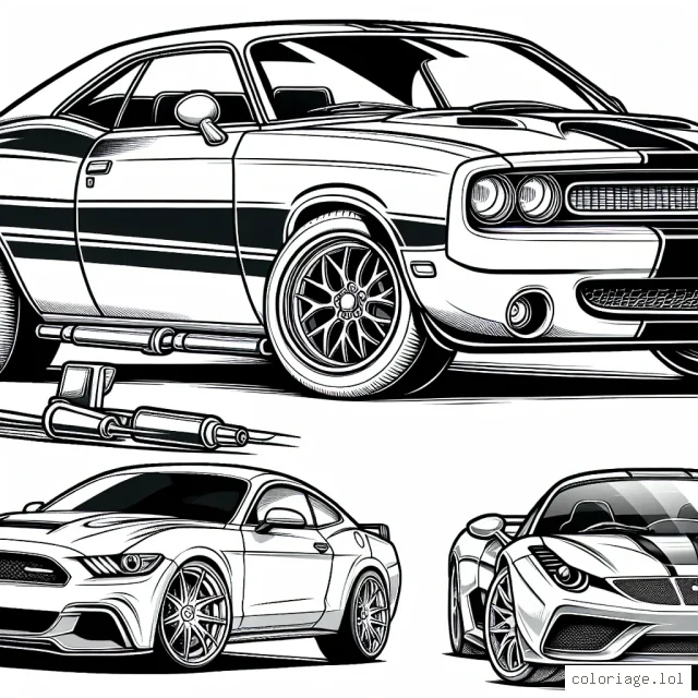 Dessine et colore des voitures selon leurs marques comme Ford, BMW, Audi, Mercedes et Ferrari