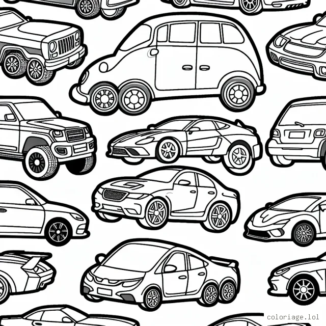 Un assortiment de voitures célèbres par marque à colorier