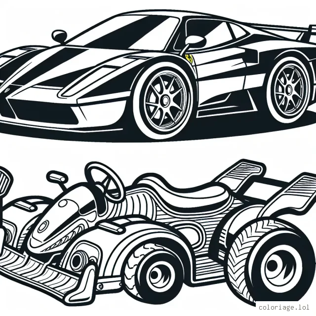 Dessine les voitures emblématiques des marques Ferrari, Porsche, et BMW séparément, avec beaucoup de détails pour reconnaître chaque marque.