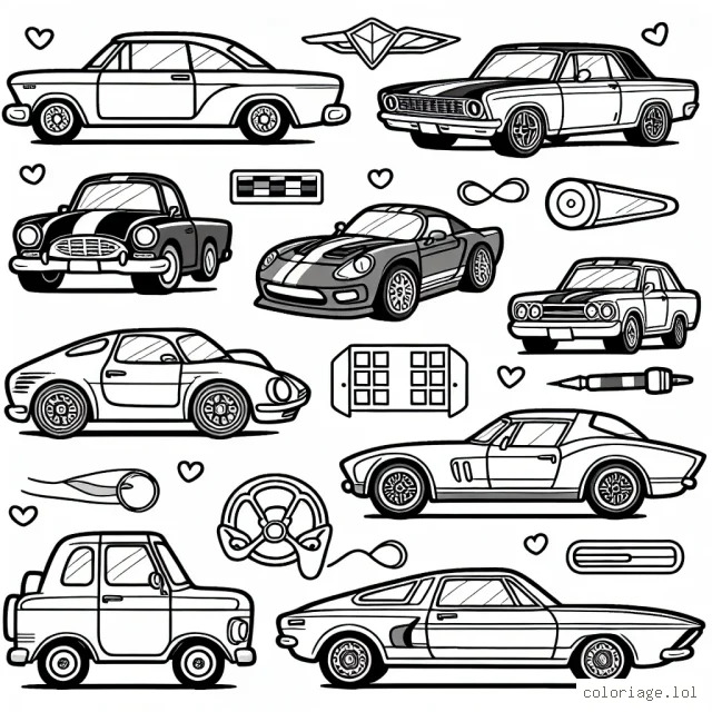 Dessine les voitures emblématiques de chaque marque en suivant les lignes et les formes spécifiques à chaque modèle. Tu peux utiliser tes couleurs préférées pour peindre chaque voiture. N'oublie pas de colorier le logo de chaque marque aussi !