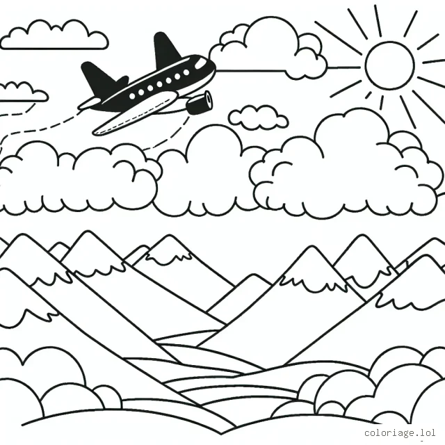 Un avion survolant les montagnes avec des nuages