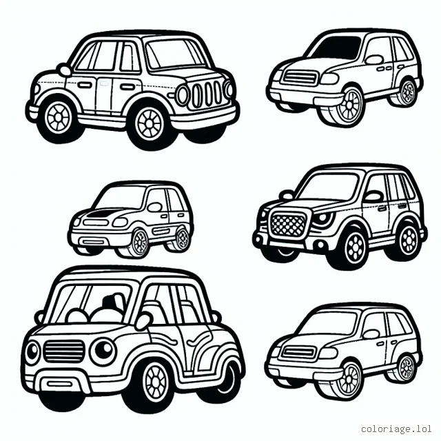 Un cahier amusant contenant des dessins de voitures par marque. Chaque page représente un modèle spécifique de marque de voiture pour que l'enfant puisse le colorier.