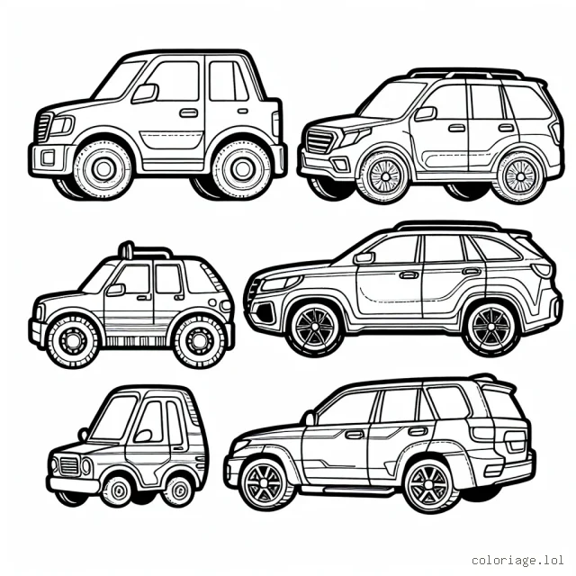 Chaque voiture présente dans un coloriage détaille un modèle célèbre d'une grande marque automobile