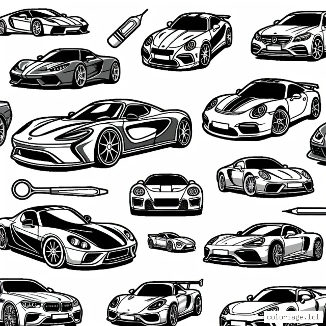 Dessine et colore des voitures par marque ! Cela inclut Ferrari, BMW, Mercedes, Lamborghini et bien plus encore.