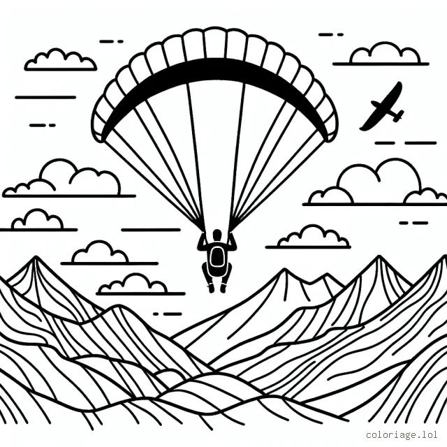 Un athlète de sports extrêmes en plein vol au-dessus des montagnes, en parapente
