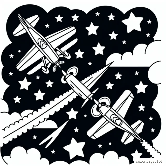 Un vol d'avions acrobatiques dans un ciel étoilé