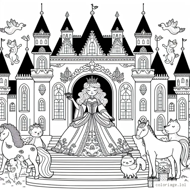 Un palais féerique habité par une gentille reine et ses serviteurs animaux.
