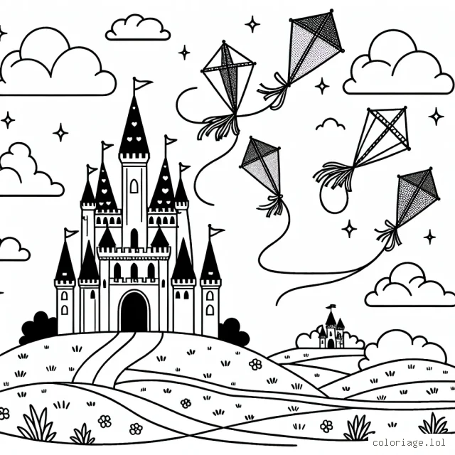 Le Château Enchanté Nageant Sur Les Nuages Cerfs-volants