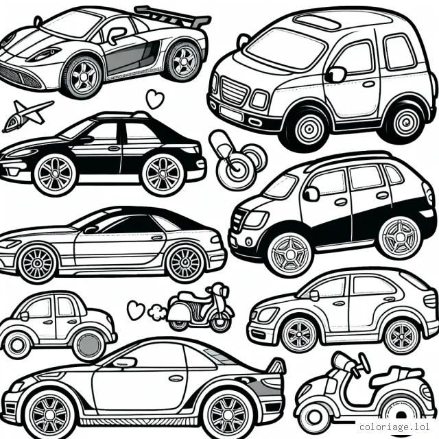 Des voitures de différentes marques attendent d'être coloriées. Vous trouverez des modèles de BMW, Mercedes, Audi, Ferrari et bien d'autres. Chaque voiture a ses propres détails uniques qui ne demandent qu'à prendre vie avec vos couleurs préférées.