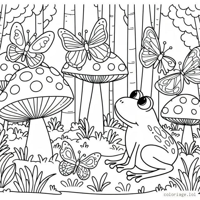 Dans une forêt magique de champignons géants, une petite grenouille séjourne avec ses amis papillons. Ils parlent, jouent et grignotent de petits encas tout au long d'une belle journée d'été.