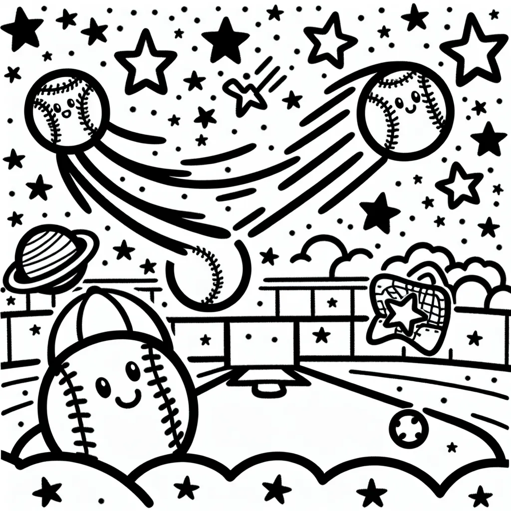 Des étoiles filantes jouant au baseball dans l'espace, avec des planètes comme audience