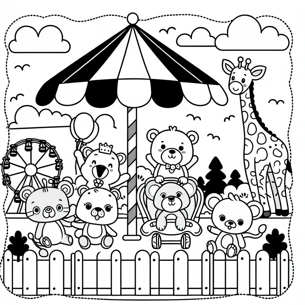 Un groupe d'amis animaux au parc d'attractions