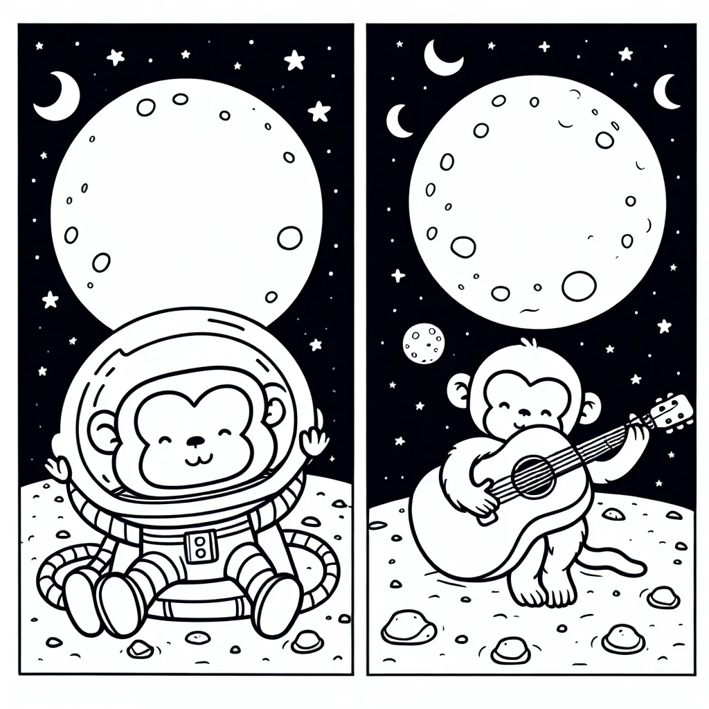 Un singe astronautique joue de la guitare sur la lune