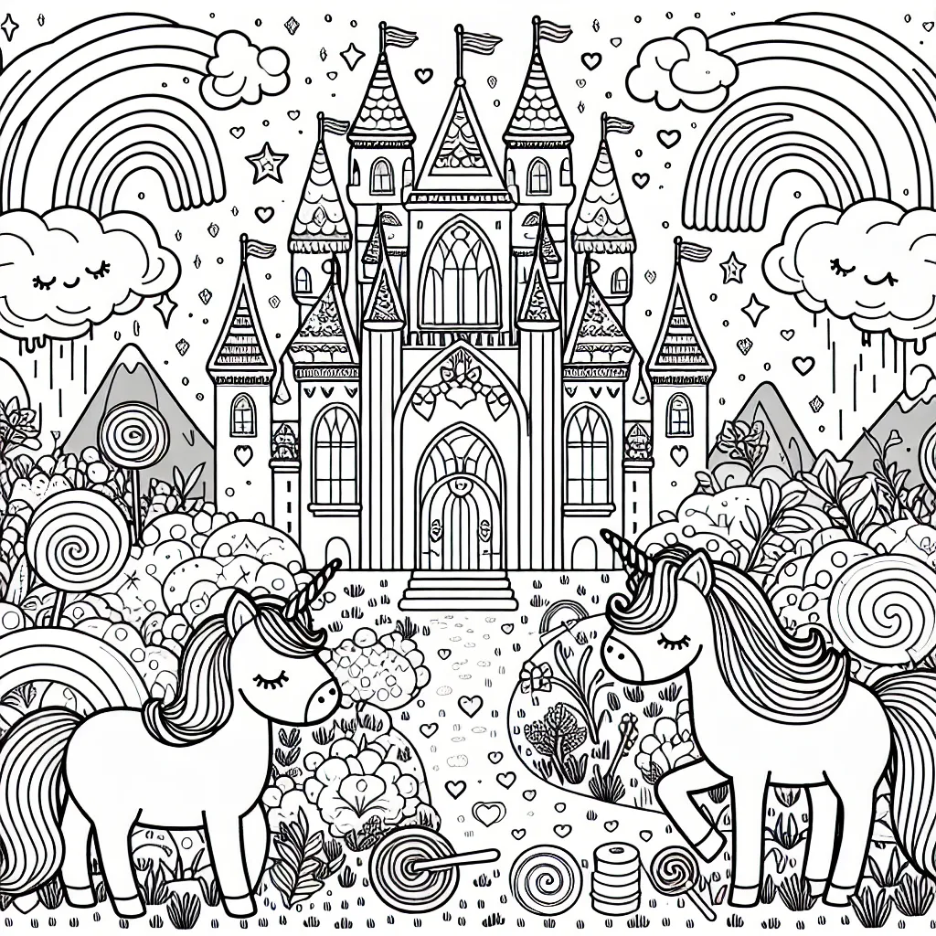 Un monde fantastique rempli de licornes, de châteaux arc-en-ciel et de nuages en bonbons