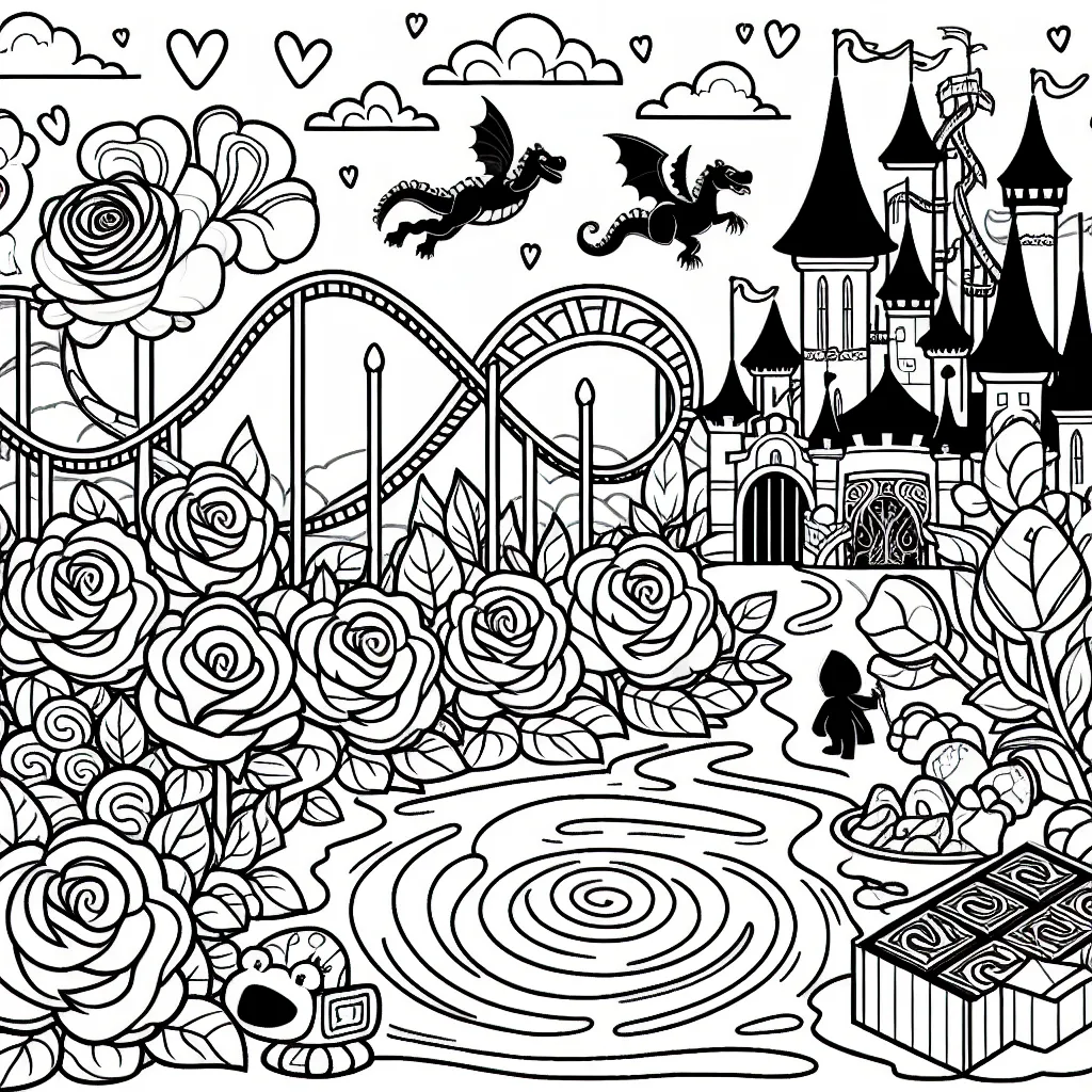 Imagine et dessine un parc d'attractions magique peuplé de roses parlantes, une rivière de chocolat et de montagnes russes en forme de dragon