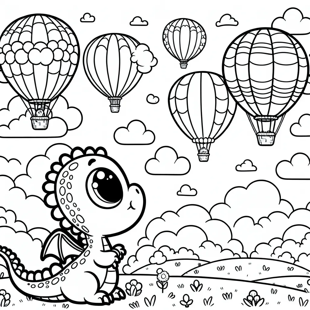 Une journée merveilleuse d'un petit dragon au pays des montgolfières