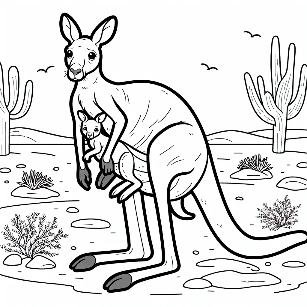 Un kangourou boxeur dans le désert australien avec son bébé dans la poche