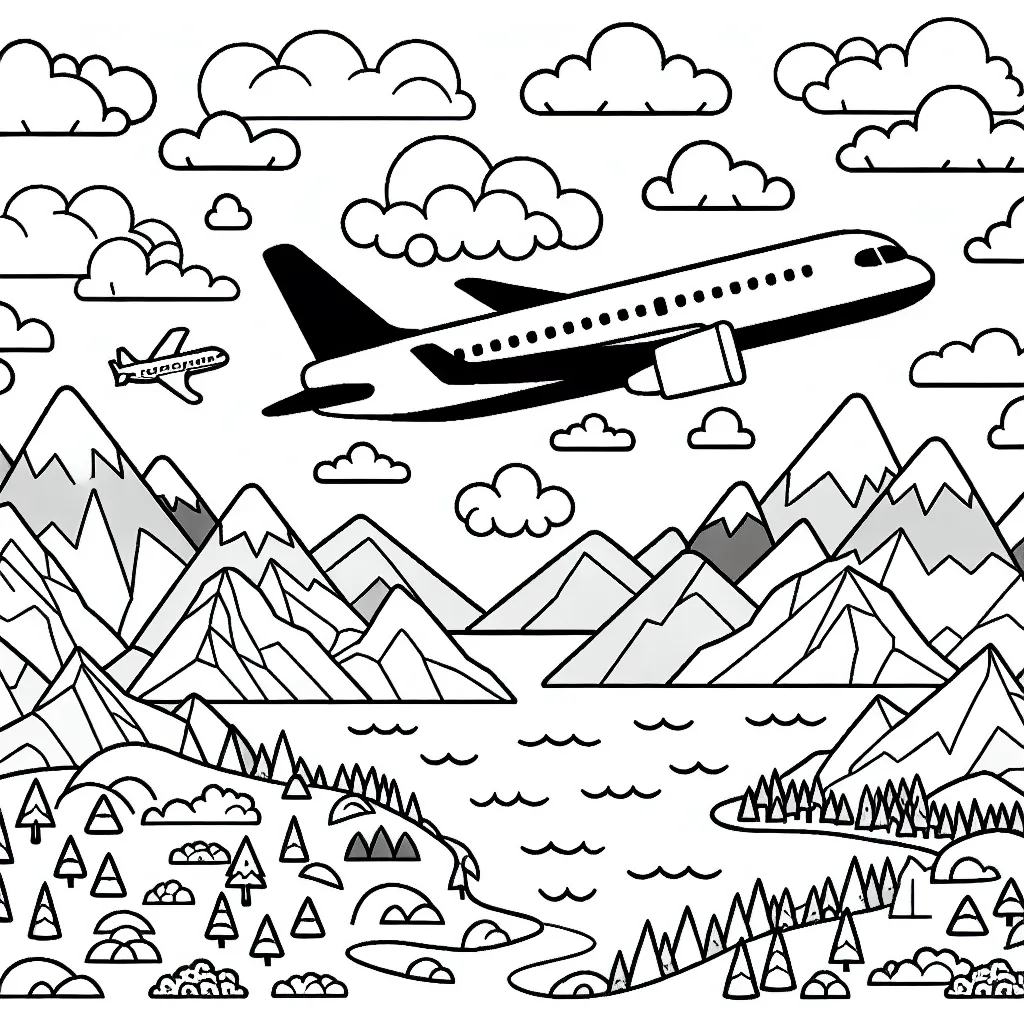 Un avion de ligne survolant divers paysages