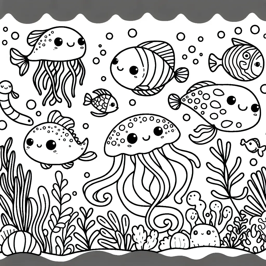 Imagine un monde sous-marin féerique où les poissons prennent des formes et des couleurs incroyables. Peux-tu les rendre encore plus extraordinaires avec tes couleurs?