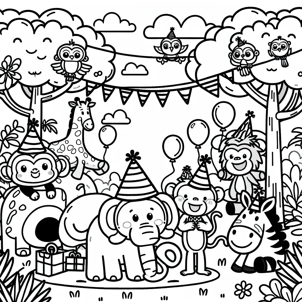 Un groupe d'animaux de la jungle organise une fête