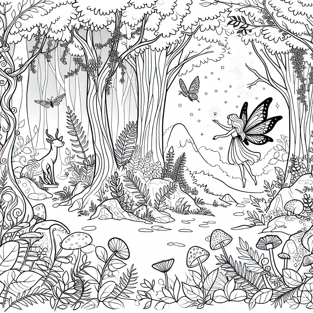 Une scène de forêt mystique avec une fée et des créatures forestières