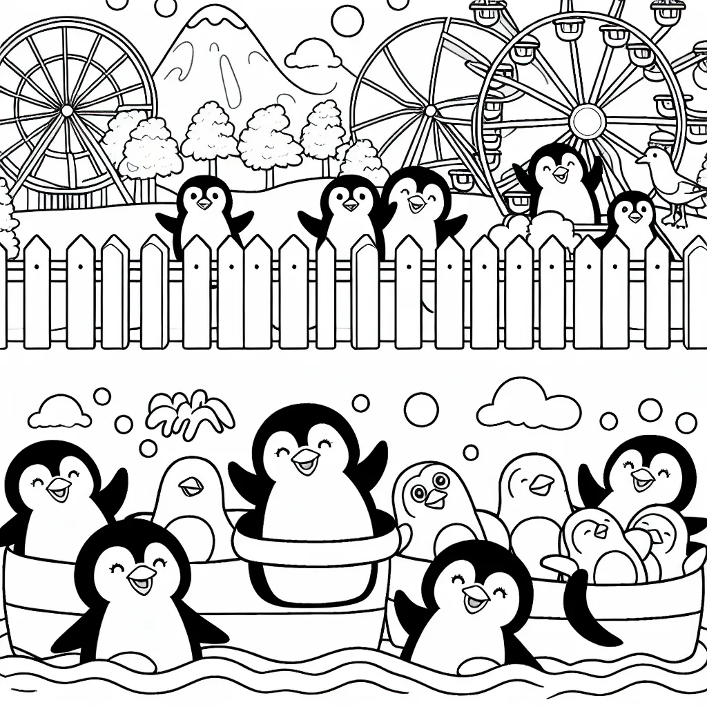 Un groupe de pingouins se amuse au Parc d'Attractions Aqua-Pôle Nord
