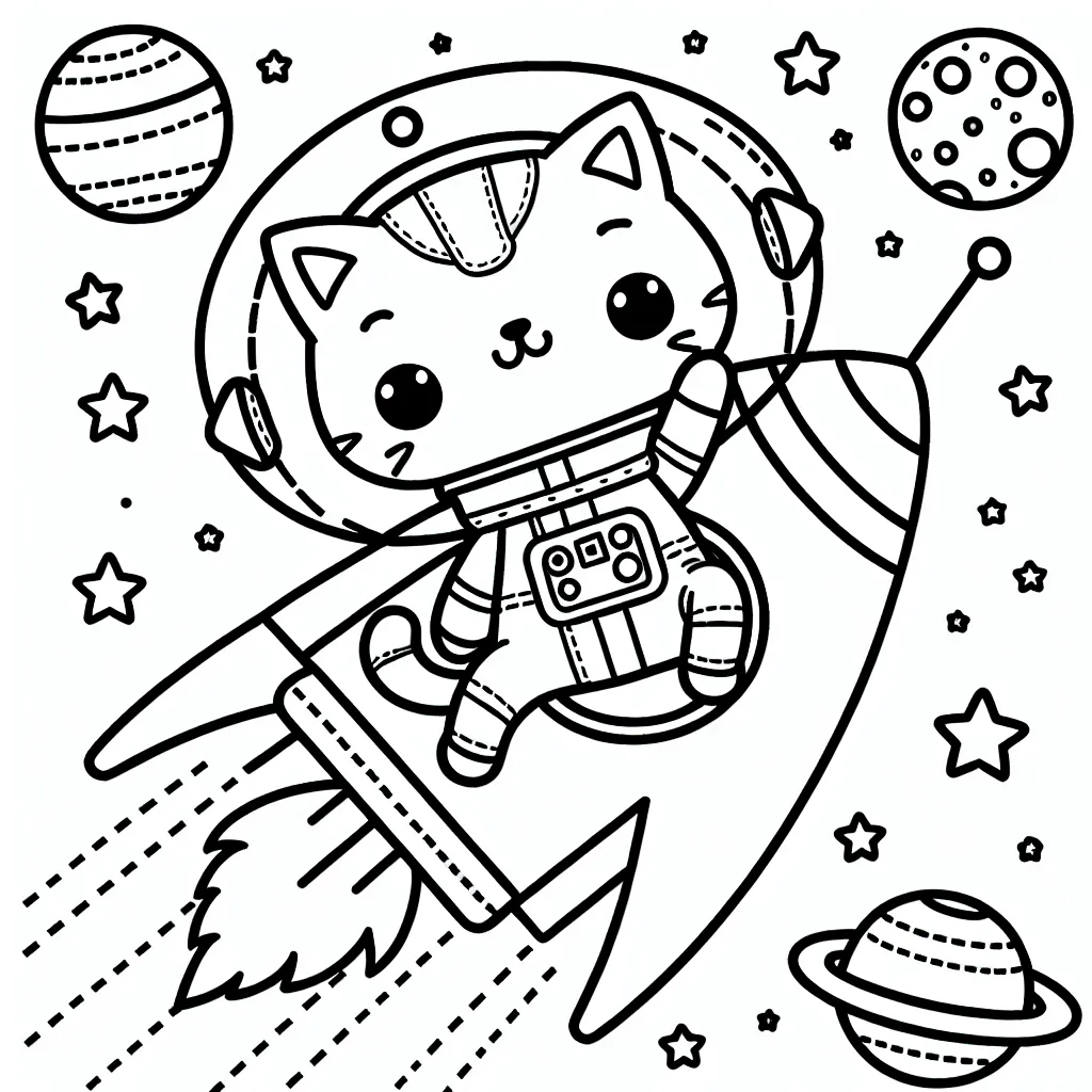 Un chat astronaut explorant l'espace sur une fusée