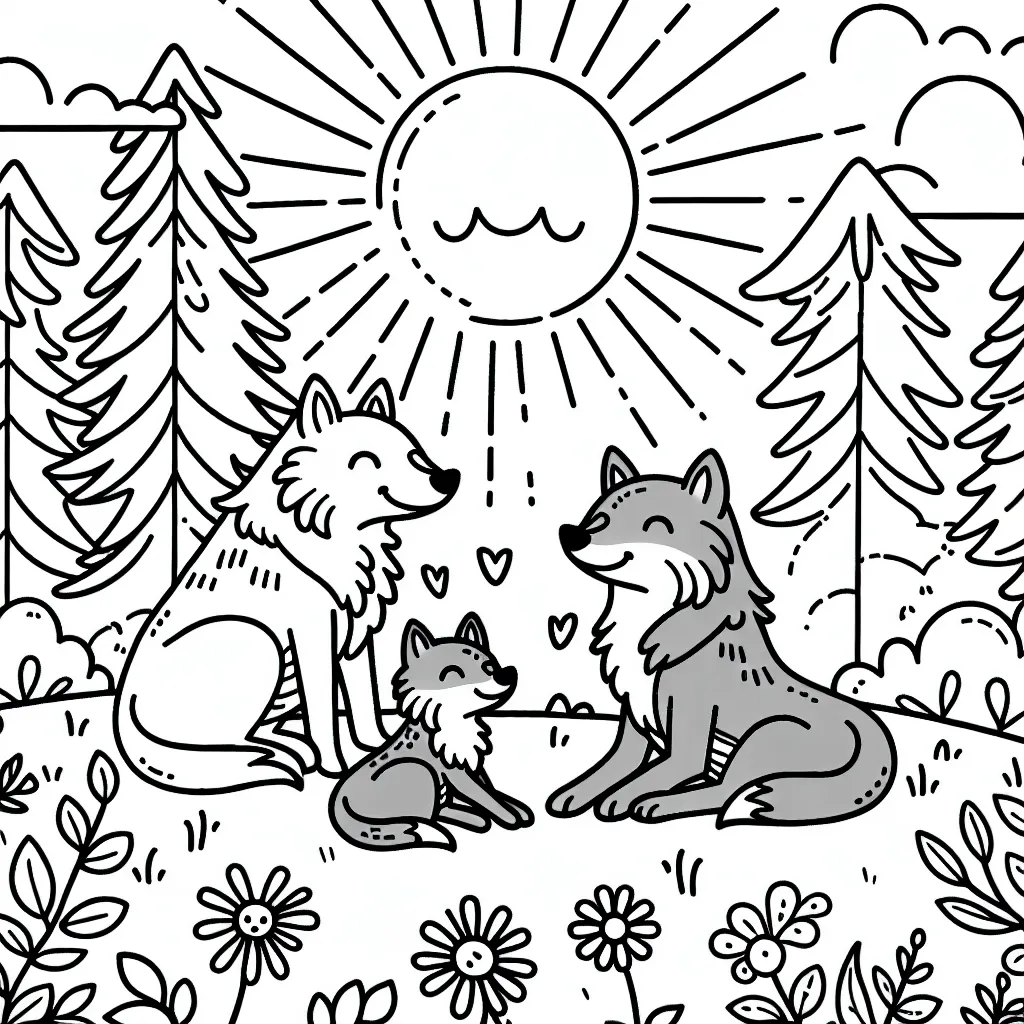 Une famille de loups profitant d'un après-midi ensoleillé dans une clairière de la forêt