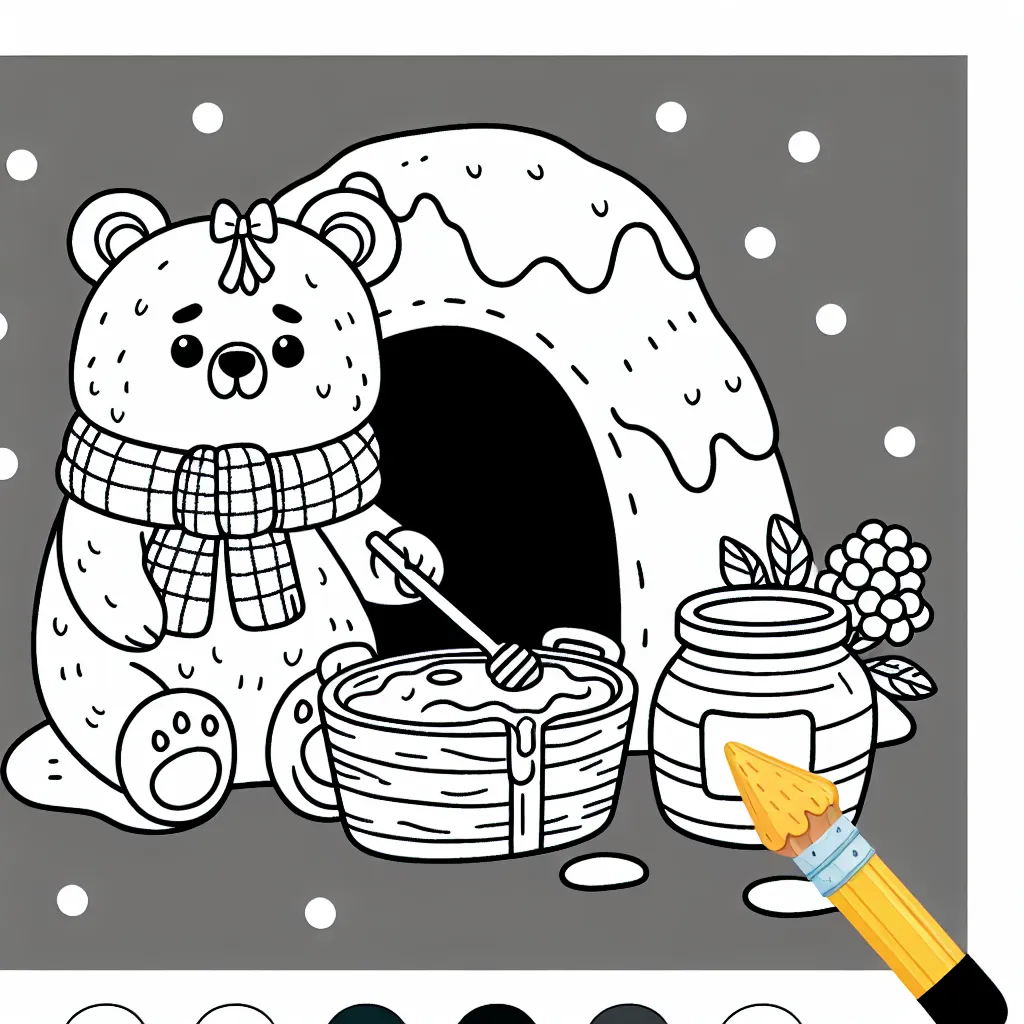 Petit ours se prépare pour l'hiver en remplissant sa caverne de miel