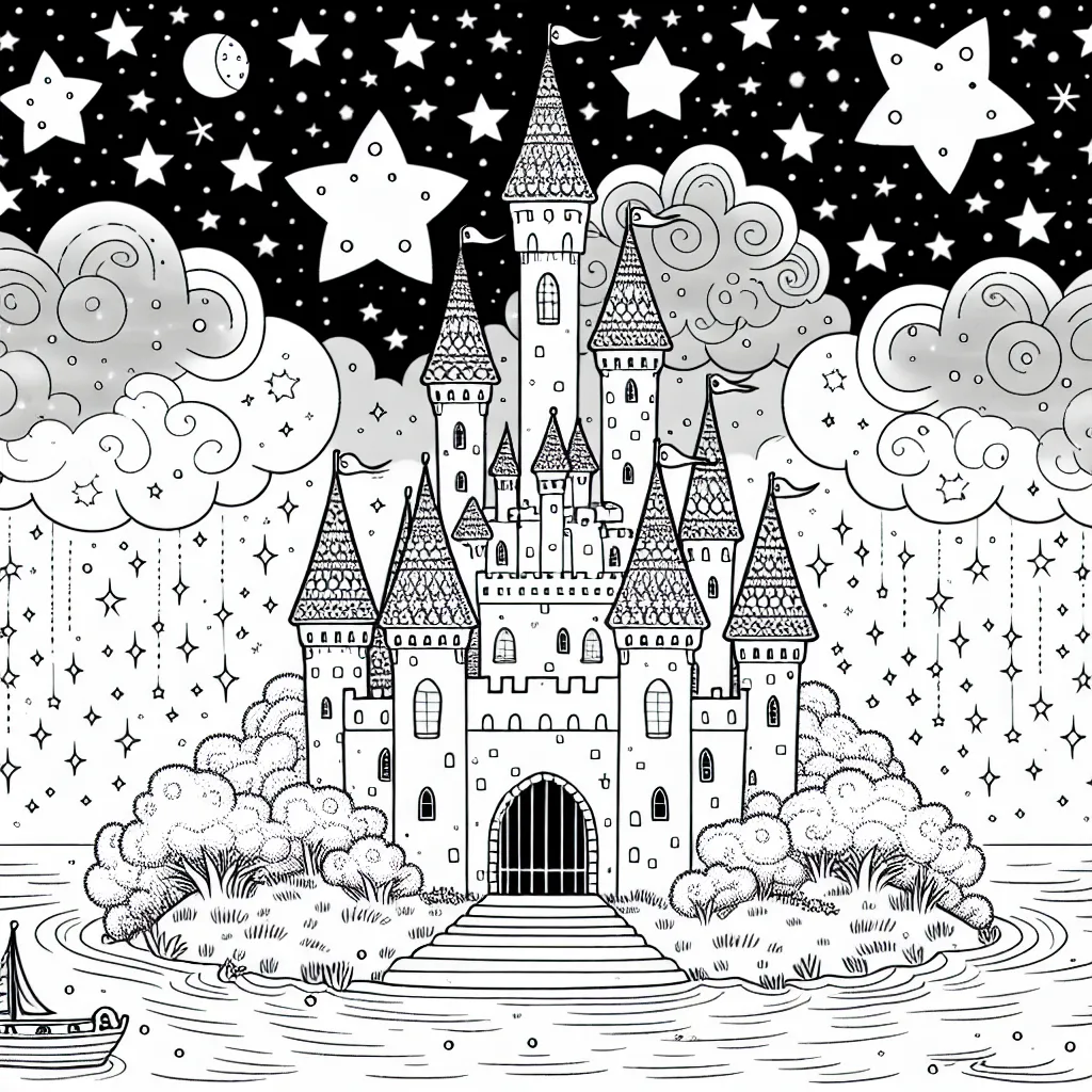 Un château enchanteur flottant parmi les étoiles scintillantes