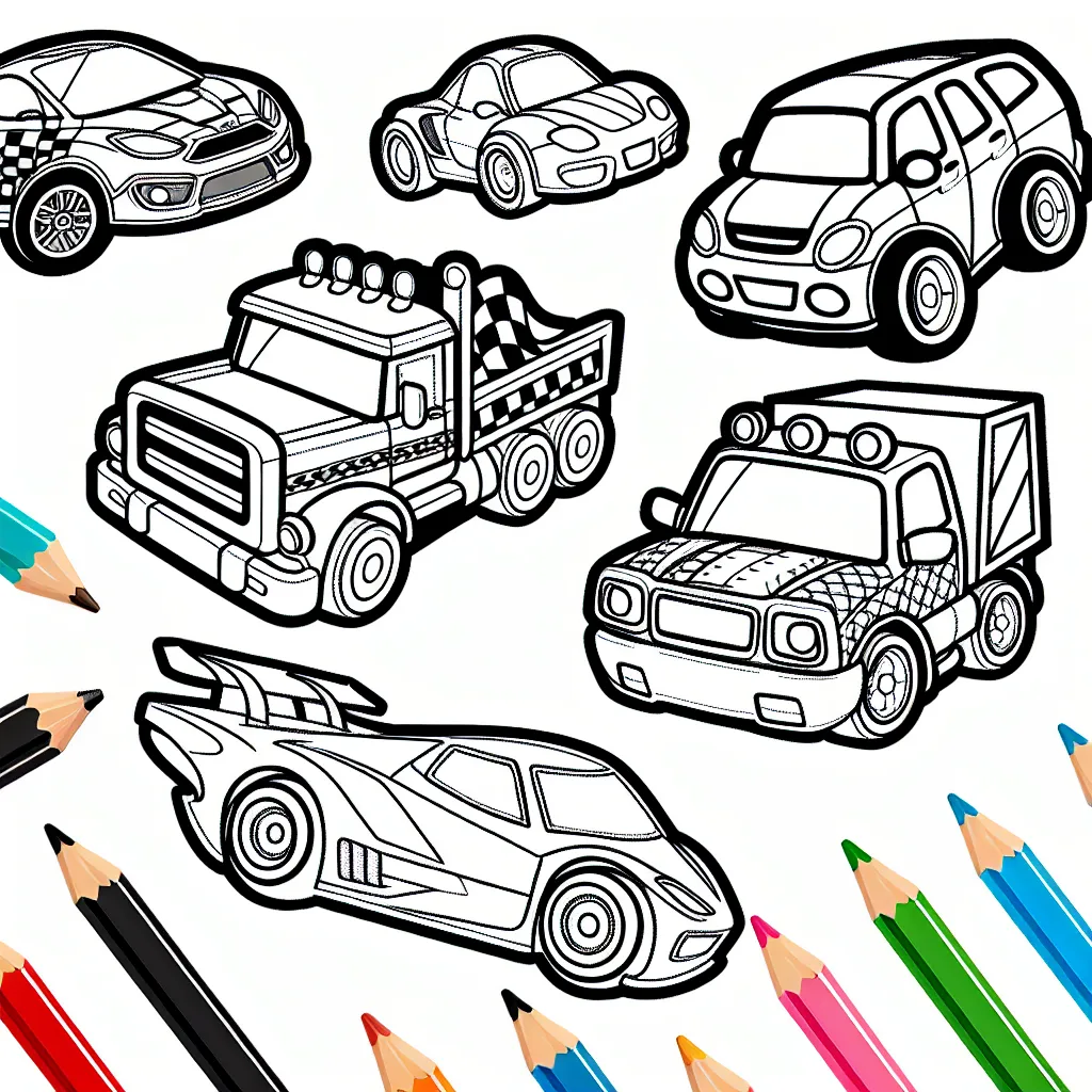 Aujourd'hui, nous allons dessiner des voitures de différentes marques. Prenez vos crayons de couleur et préparez-vous pour une course colorée!