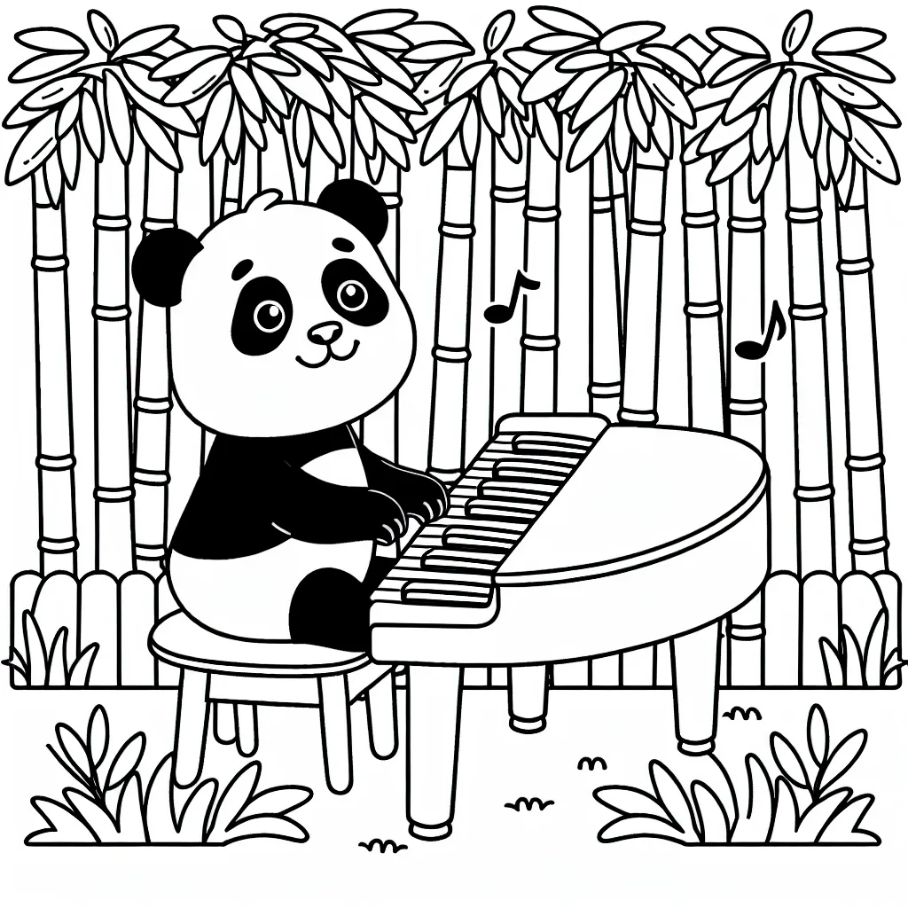 Un Panda qui joue du piano dans une forêt de bambou