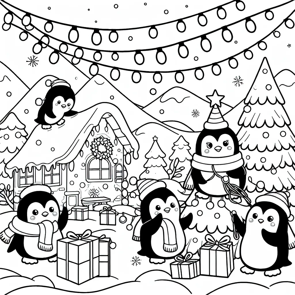 Un village de pingouins joyeux organisant une célébration de Noel