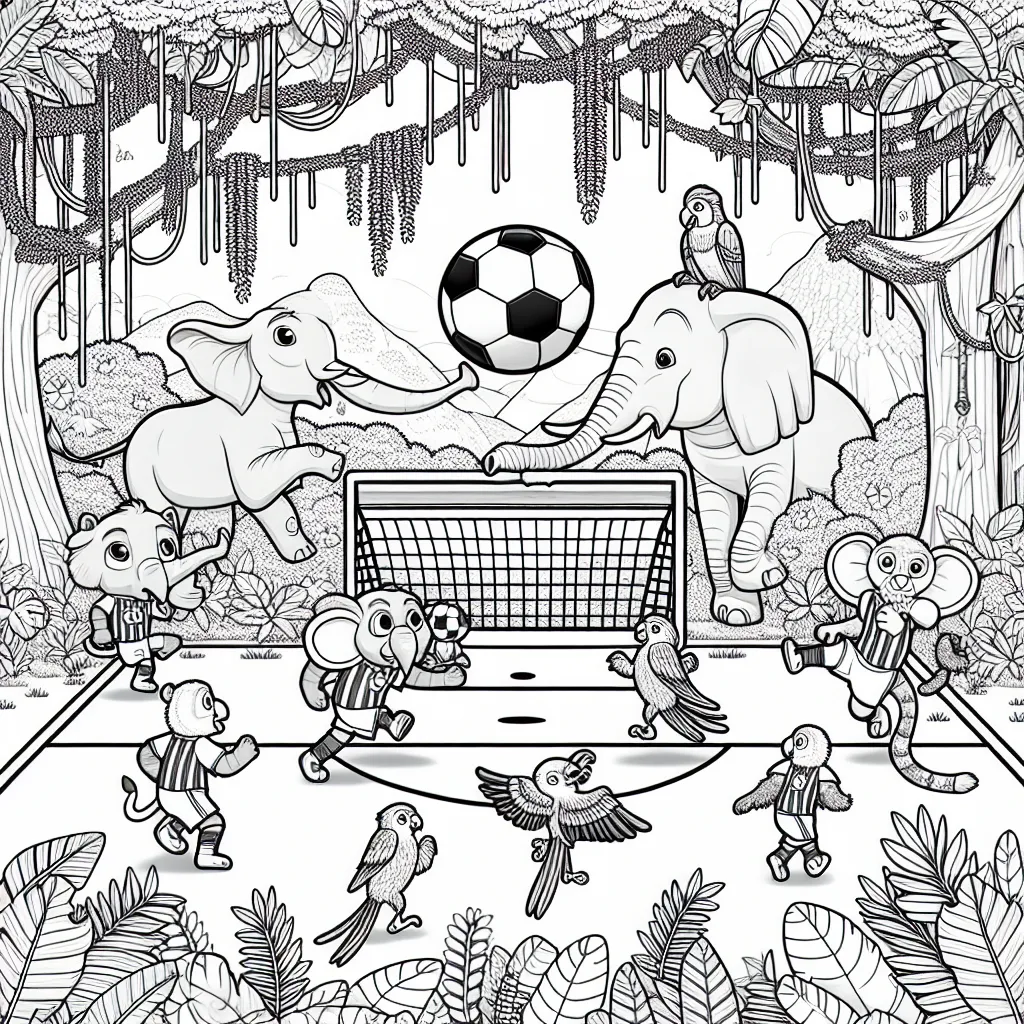 Tournoi de football de différentes espèces animales dans la jungle