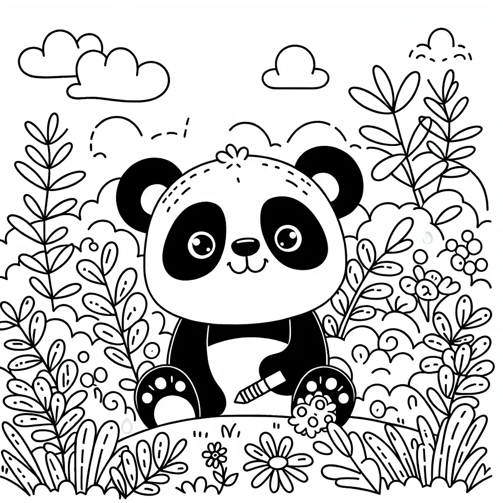 Un panda géant dans un jardin luxuriant, servi avec des bulles à dessiner
