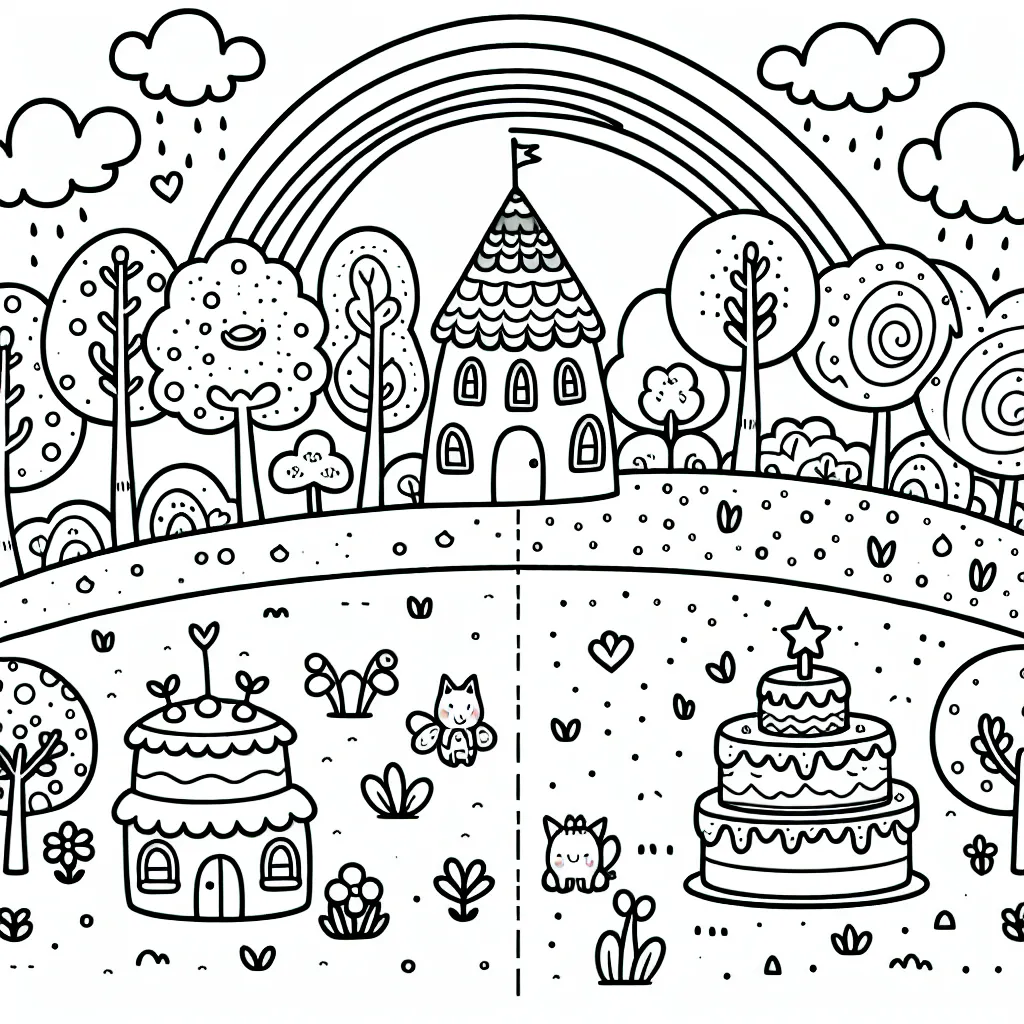 Imagine un monde complet avec des arbres arc-en-ciel, des animaux féeriques et des maisons en forme de gâteau !