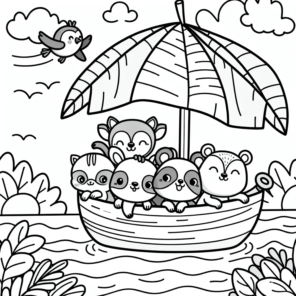 Une joyeuse bande d'animaux navigue sur une rivière paisible dans une casquette en feuille de banane !