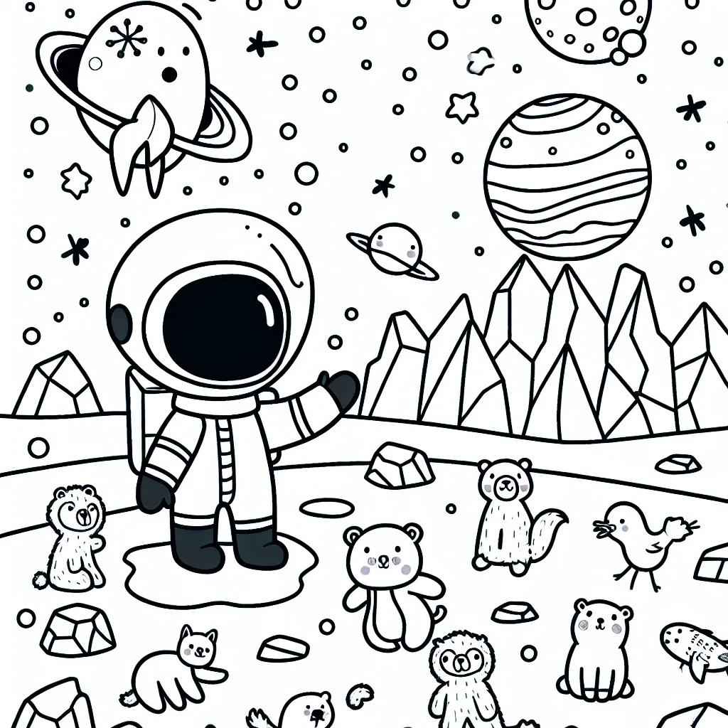 Un petit astronaute découvre une planète de glace peuplée d'animaux polaires amusants.
