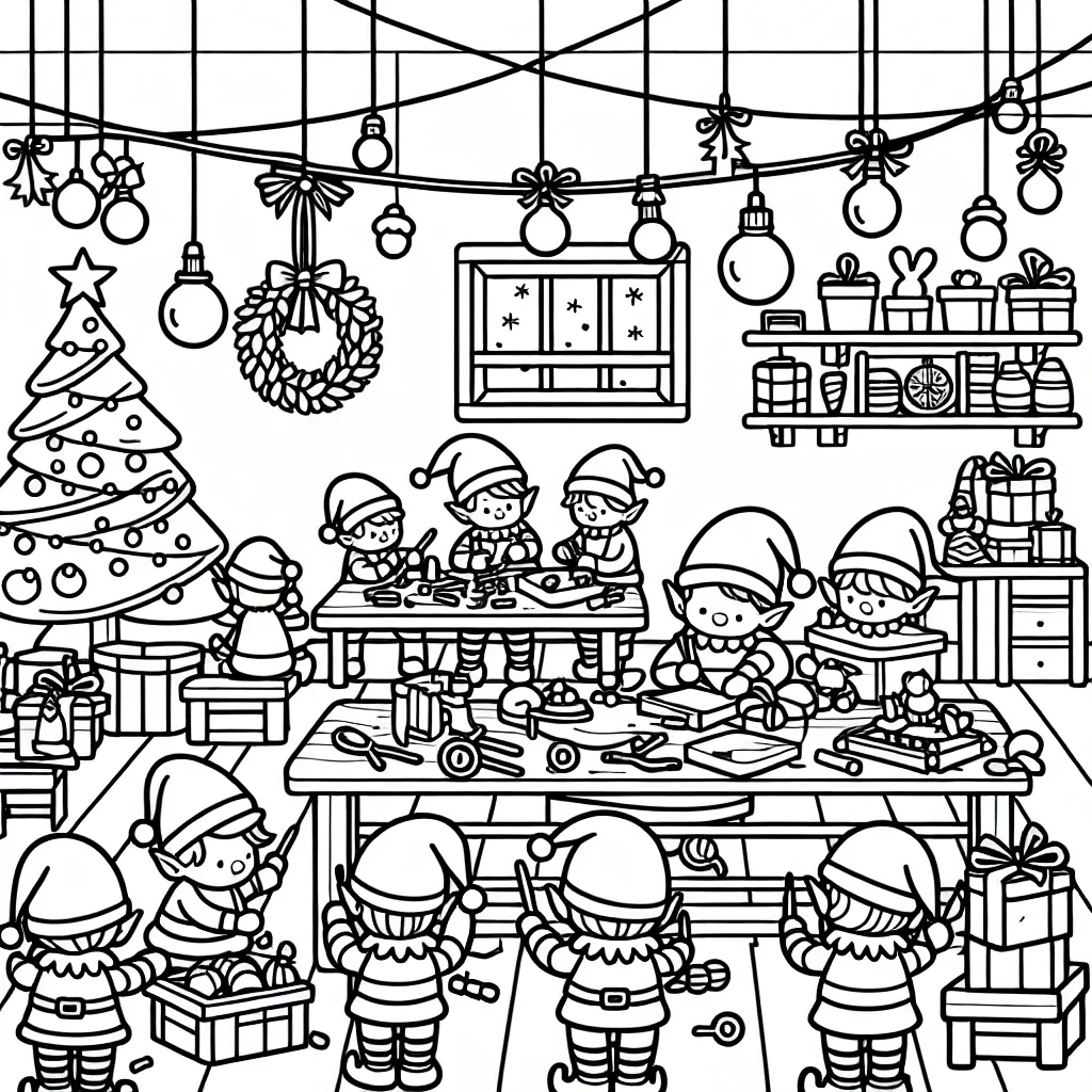Un atelier de jouets de Noël avec des lutins occupés à travailler