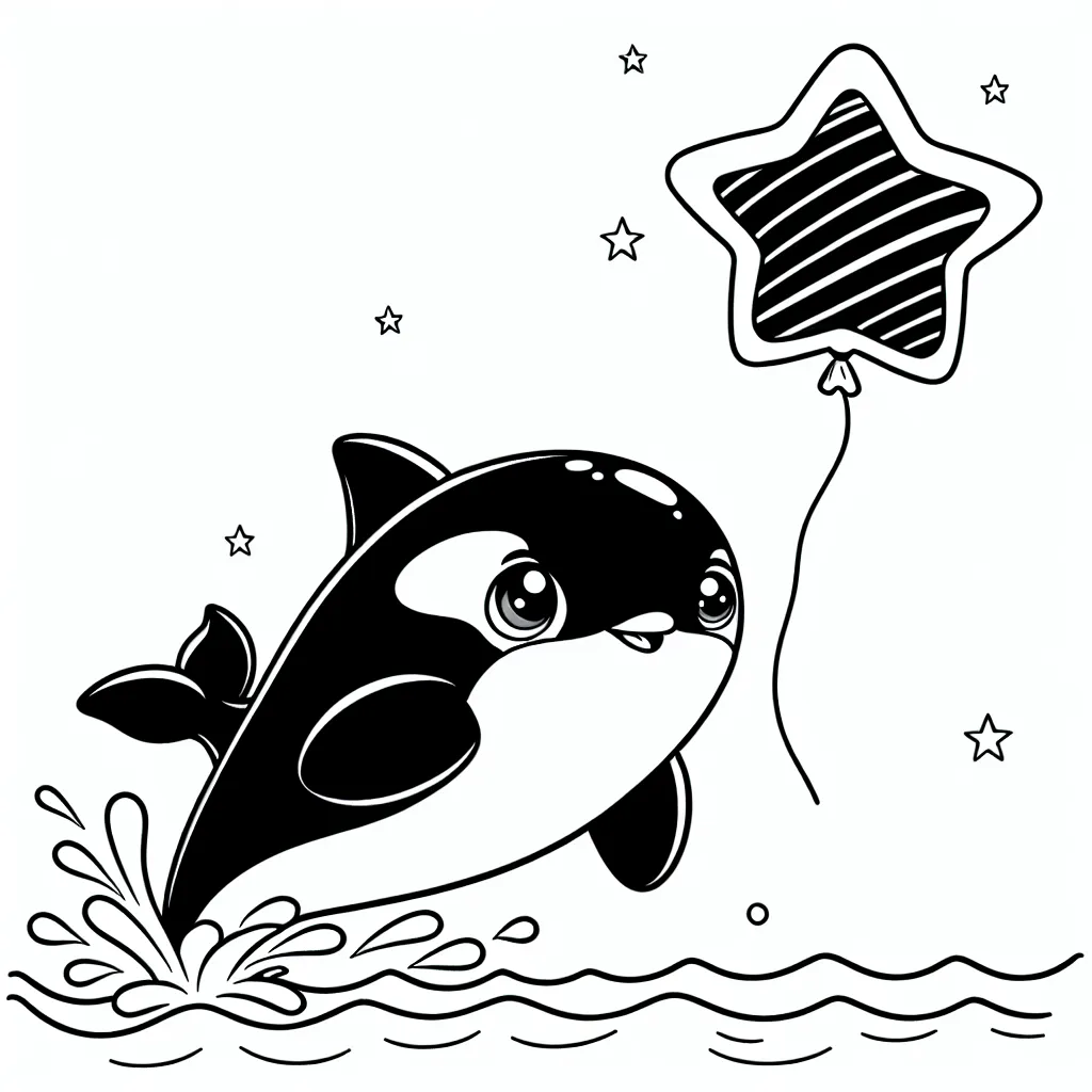 Un orque bondissant hors de l'eau pour attraper un ballon en forme d'étoile