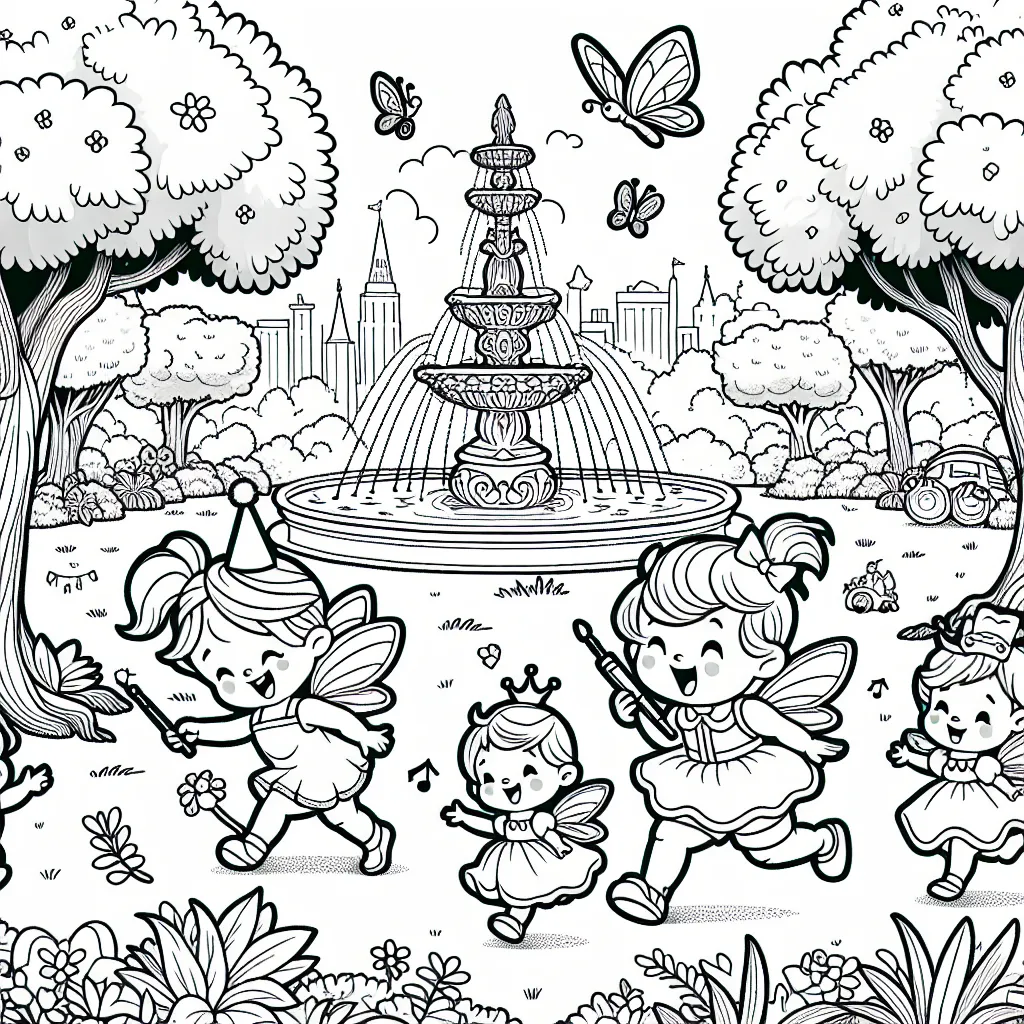 Les personnages de contes de fées jouent ensemble dans un parc merveilleux