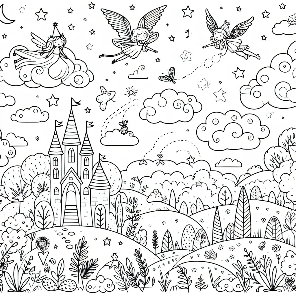Un monde enchanté rempli d'objets volants et de créatures féeriques qui vivent dans les nuages