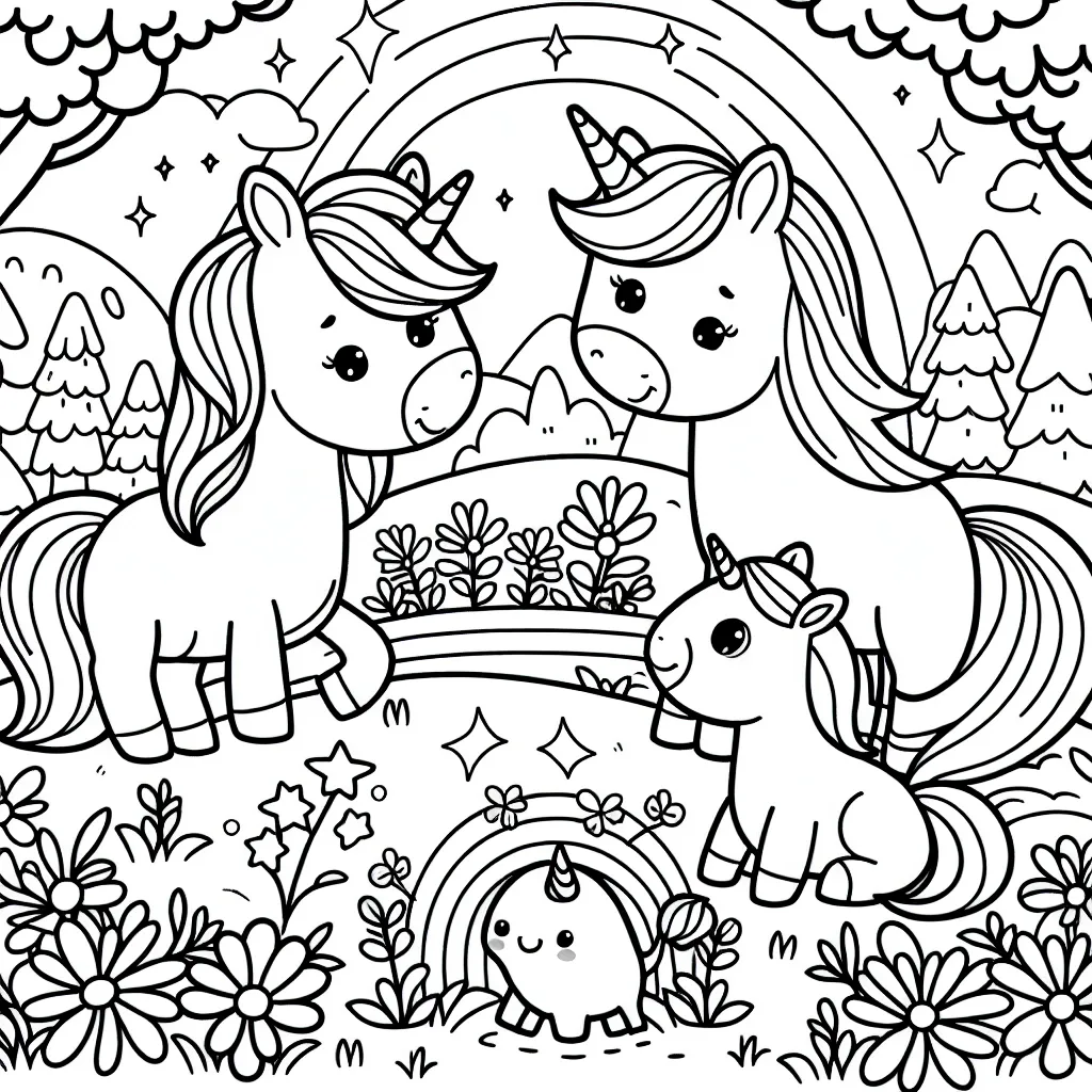 Réalisez une scène joyeuse de la vie des licornes dans un royaume enchanté.