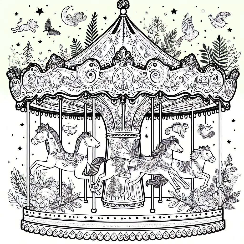 Un carrousel enchanté avec des animaux de la jungle et de la forêt