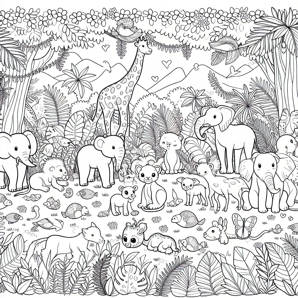 Une multitude d'animaux dans une jungle tropicale luxuriante