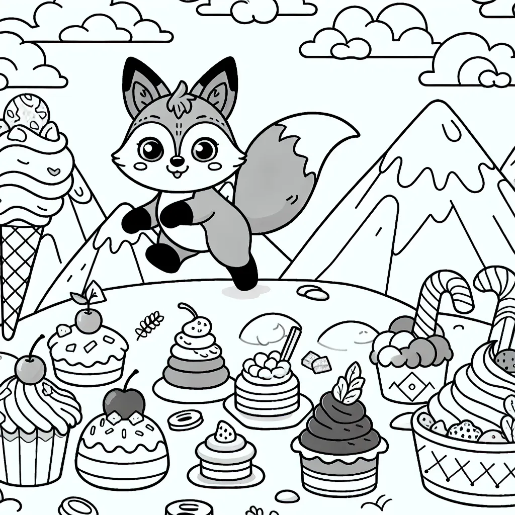 Un petit renard audacieux explorant le royaume des desserts