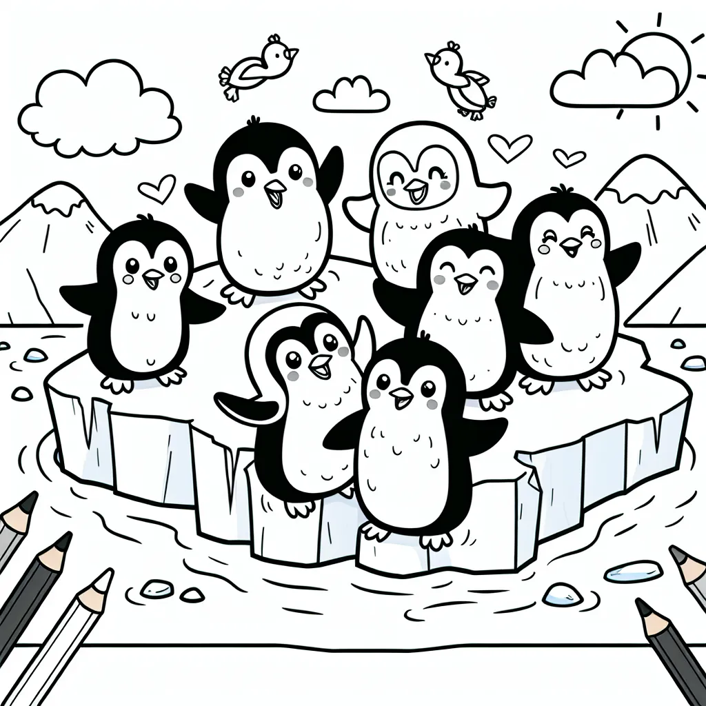 Un groupe de pingouins joyeux faisant la fête sur un iceberg