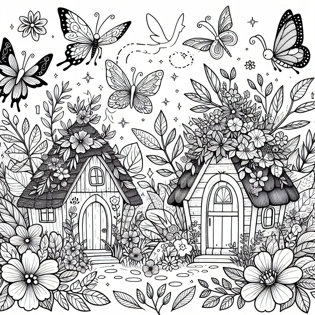 Rencontrez le monde enchanté des fées et des créatures magiques en dessinant leurs maisons détaillées, cachées parmi les fleurs et les feuilles ! Dessinez chaque maison de fée, entourée de plantes et de fleurs délicates. N'oubliez pas les créatures magiques, comme les papillons scintillants et les lucioles qui maintiennent l'ambiance magique !