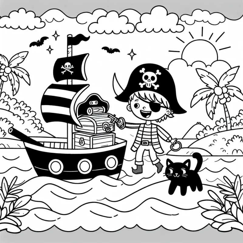 Un petit pirate courageux qui navigue sur les sept mers avec son chat noir, à la recherche d'un fabuleux trésor caché sur une île mystérieuse